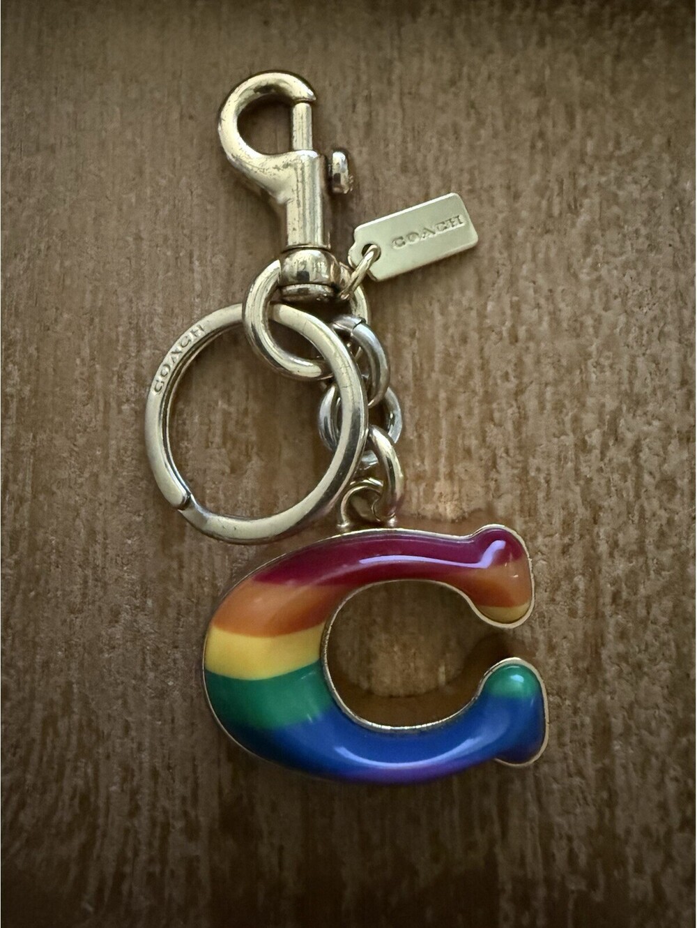 COACH 3D Signature Bag Charm Key Ring Chain Rainbow Keychain RARE!